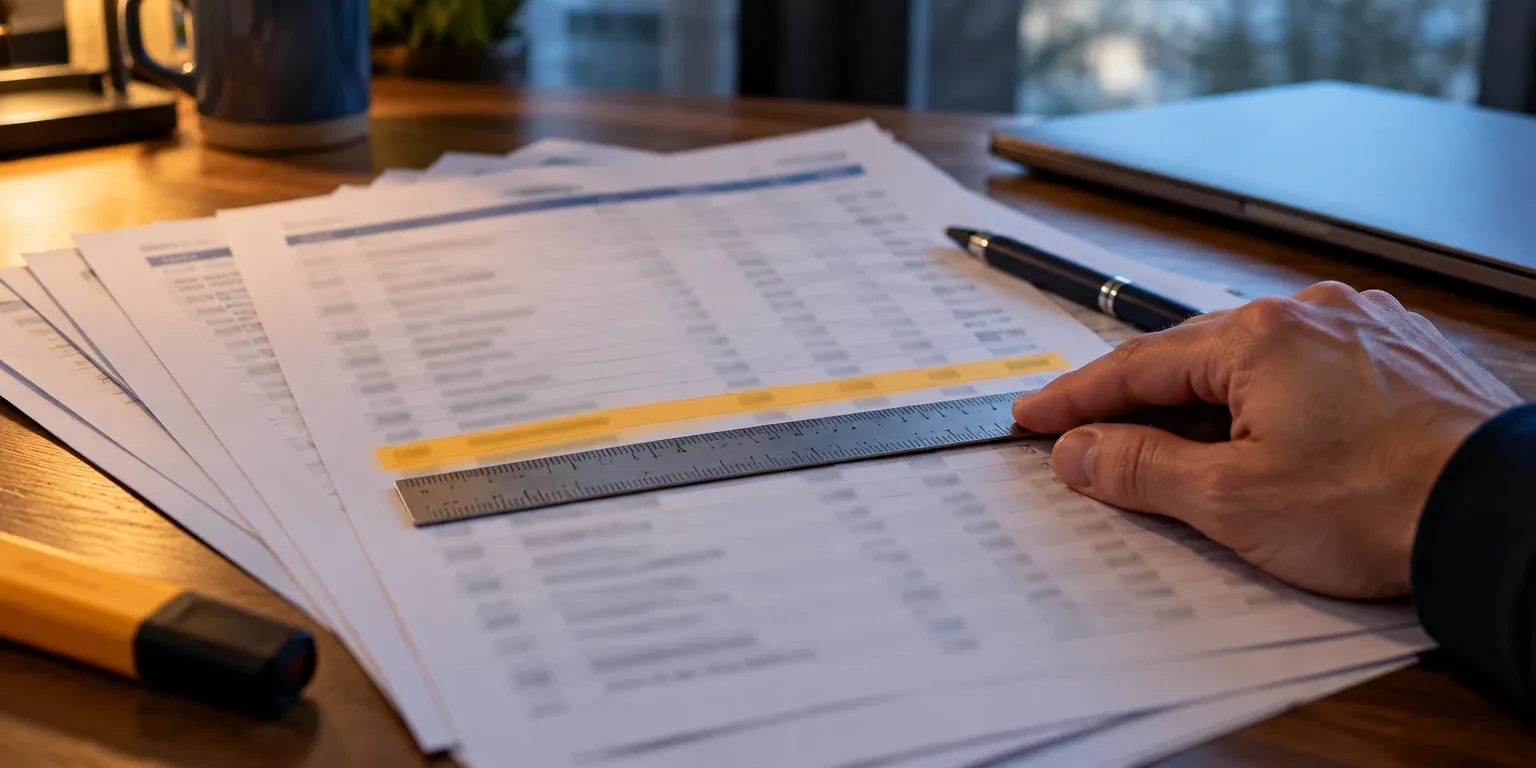 A ruler under one highlighted line of a printed estimate