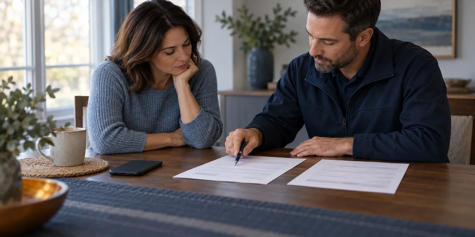 A homeowner and a contractor comparing two estimates line by line